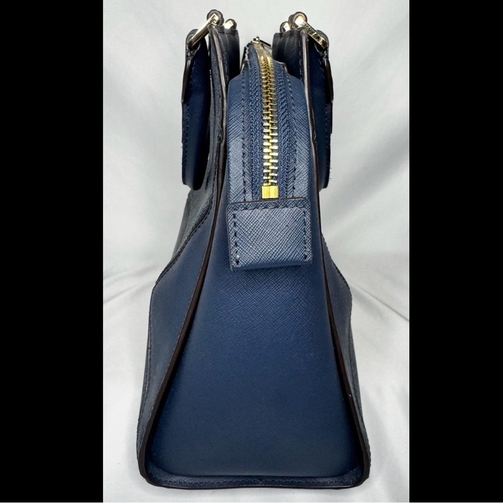 Michael Kors Navy MK Logo Satchel with Gold-Tone Hardware - Picture 5 of 14